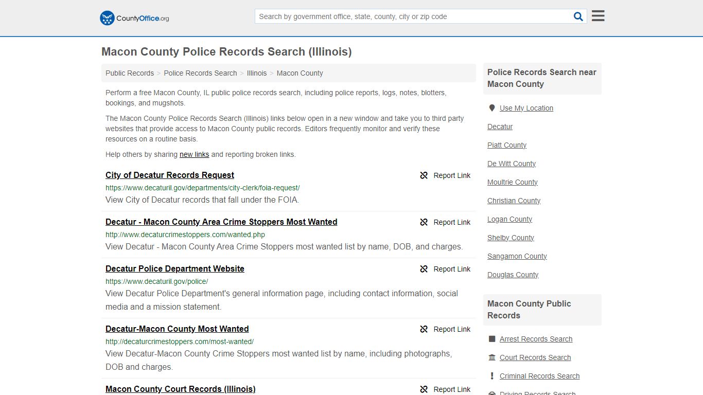 Macon County Police Records Search (Illinois) - County Office